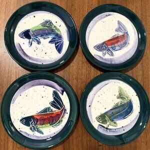 Backsplash Pottery Julie Ueland Fish Salad Plates Set Of 4 White Salmon, WA